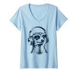 Womens Merkat wearing Headphones - Music Animal V-Neck T-Shirt