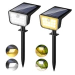 Lureshine Spot Solaire Extérieur Puissant, 3000K 6500K Lampe Solaire Exterieur Detecteur de Mouvement, 6 Modes Réglable Éclairage Extérieur Solaire Étanche IP65 pour Jardin, Cour, Chemin, 2 Pack