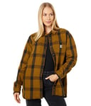 Carhartt Women's Loose Fit Heavyweight Twill Long-Sleeve Plaid Shirt Work Utility Button Down Shirt, Carhartt Brown,