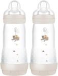 MAM Easy Start Self Sterilising Anti-Colic Baby Bottle Pack of 2 (2 x 320 ml), MAM Bottles with Fast Flow MAM Teats Size 3, Reduced Colic Baby Bottle, Baby Essentials, Cream (Designs May Vary)