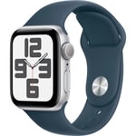 Apple Watch SE (2023), Smartwatch (silver/blue, 40 mm, sports strap, aluminum)