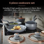 5pc Pan Set By Tower T800232GRY 16/18/20cm pans 24/28cm Fry pans Non-Stock Grey