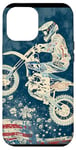 Coque pour iPhone 12 Pro Max Bleu Bohème Ethnique Motocross Drapeau Américain Dirt Bike Rider