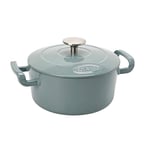 Sitram COCOTTE Sitrabella ronde en fonte émaillée 2,5 litres - Extérieur bleu argile et intérieur blanc - toutes sources de chaleur y compris induction et four - 711981