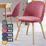 Ensemble 2 chaises de salle à manger Cuisine de velours avec pieds de bois de style de style rétro Couleur : rose