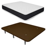 Duérmete Online Pack économique Matelas viscoélastique Pocket Visco + Base tapissée 3D renforcée 5 Barres de Renfort et valves de Ventilation avec 6 Pieds, Couleur Chocolat, 80 x 190 cm