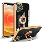 Newseego Etui Compatible avec iPhone 12 Pro Max, Etui en Silicone Plaqué Or Brillant avec Support Anneau et Support Voiture Magnétique Etui de Protection Antichoc pour iPhone 12 Pro Max-Noir.