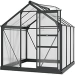 Outsunny Serre de Jardin Polycarbonate 3,65 m² Serre en Aluminium pour Le Jardin 190 x 192 x 201 cm résistant aux UV 30+, avec Fondation renforcé, gouttière, Lucarne et Porte Coulissant, Gris