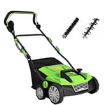 COSTWAY Scarificateur Electrique 1800W-2 en 1 Emmousseur-Largeur 38 cm-Bac de Ramassage 45 L-5 Profondeurs-2 Lames Amovibles-Vert