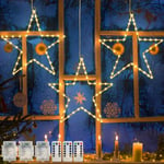 Jsdoin Christmas Window Lights 3 Packs Battery Operated Star Christmas Lights with 8 Modes & Remote 45 LED Window Warm Light for Party Indoor Outdoor Window Xmas Decoration (Warm White, Start)