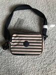 Kipling Candy Black & Sand Summer Stripe Shoulder Handbag New With Tags