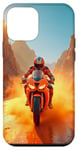 Coque pour iPhone 12 mini Moto orange sportive de course pilote motard routière