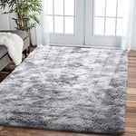 Leesentec Tapis Salon Tapis Chambre Adolescent Fille Shaggy Moderne Design Poil Long Doux Anti Slip Grand Tapis pour Enfant Chambre (Gris/Blanc, 200 * 300)