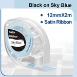 91201 12267 Compatible pour cartouche Dymo Letratag 12mm Ruban d'étiquettes en plastique Blanc pour Dymo LetraTag LT-100H Étiqueteuse 200B QX50 - Type Satin Ribbon Blue