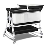 Uuoeebb 4 in 1 Bedside Crib, Bassinet, Baby Crib with Changing Table, Baby Bassinet with Wheels, Travel Cot with Mattress Included, Five Level Height Adjustable Baby Cribs for Newborn (Mesh)