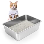 IKITCHEN Stainless Steel Cat Litter Box, Large Metal Litter Box for Cats Rabbits, Never Absorbs Odors,Stain Free, Rustproof, Non Stick Smooth Surface, Anti-slip Rubber Bottom, 19.5"L x 13.5"W x 8"H