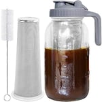 Cold Brew Coffee Maker Jar - 64oz Thick Glass Multipurpose Mason Pitcher Spout Lid with Handle & Stainless Steel Filter for Iced Brew Coffee, Lemonade, Ice Tea, Homemade Fruit Drinks Container