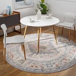 Livabliss Casablanca Tapis Vintage - Tapis de Salon, Salle à Manger, Chambre, Cuisine - Tapis Boheme Chic, Design Traditionnel Oriental Multicolore, Tapis Coloré Poil Court Rond 160cm - Taupe, Bleu