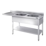 Evier de cuisine sur pied 1600x700mm - GGMGASTRO - Double bac à droite - Inox