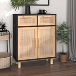 Buffet Meuble de rangement Commode Bahut Noir 60x30x75 cm Bois de pin massif et rotin naturel 45795