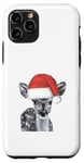 Coque pour iPhone 11 Pro Dessin d'esquisse de faon mignon portant un chapeau de Père Noël