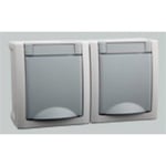 Prise électrique double VIKO 90591088-DE Pacific gris - Prêt à poser - IP54-IK05 - Utilisation Extérieur