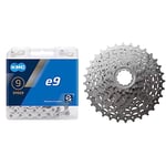 KMC E9 9 Speed E-Bike Chain, Silver, 122 Link & Shimano CASSETTE HG400 9 speed 11-32