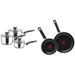 Prestige - Everyday - 3pc Saucepan Set with Lids - Stainless Steel & Tefal Taste 20 cm/ 28 cm Twin Pack Frying Pan Set, Non Stick -Black