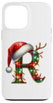 Coque pour iPhone 13 Pro Max Red Christmas Plaid Initial R Monogrammed Santa Hat Letter R