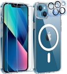 5 In 1 Coque Pour Iphone 13 Aimant¿¿E Avec 2 Verres Tremp¿¿S Et 2 Cam¿¿Ra Protecteur Compatible Magsafe Dos Anti Rayures Coque Magn¿¿Tique Antichoc Tpu Bumper 6,1¡¯¡¯ Case (Transparent)