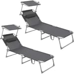 Chaise longue, Bain de soleil, Transat de relaxation, chaise de jardin pliable - Gris foncé GCB19UV1-2