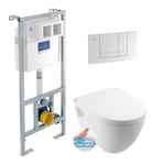 Villeroy&boch - Pack wc Bâti-support avec Cuvette Serel SM26 sans bride + Abattant softclose + Plaque chrome (ViConnectSM26-1)