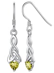 Boucles d'oreilles Pendantes à Crochet Argent Cristaux Peridot Pierre de Naissance Bijoux Celtique Noeud Triquetra Cadeau Anniversaire pour Maman Femme Enfant Fille