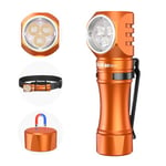 Wurkkos Petite lampe de poche rechargeable 1200 lumens avec aimant – HD10 Angle droit, Anduril 2.0 RGB UI, IP68 Lampe de poche pour utilisation frontale, travail, randonnée, escalade, orange 4 000 K