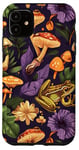 Coque pour iPhone 11 Violet Abstrait Tropical Grenouille et Champignon Cottagecore Art