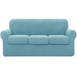 subrtex Housse de Canapé avec 2 Housses de Coussin Extensible Couverture de Canapé avec Accoudoirs Élastique (3 Places, Bleu Clair)