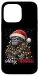 Coque pour iPhone 14 Pro Max Gorilla Merry Christmas Lights Chapeau de Père Noël Neige