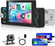 1 Din Autoradio,Carplay Android Auto Wired,Poste Radio Voiture Bluetooth Écran Tactile 5 Pouces,Caméra de Recul,FM,SWC,USB,Mirror Link(Q1232)