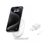 Belkin BoostCharge Socle de Recharge Qi2 (Chargeur Pliable, Compatible MagSafe, 15 W, pour modèles de l'iPhone 16, 15, 14, 13, Chargeur Compatible Standy, Adaptateur Secteur Inclus, Blanc)