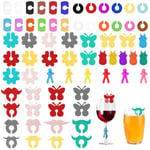 66 Pièces Marque Verre, Marque-Verres Marqueur Verre Silicone Accessoires pour le Vin, pour Verre à Champagne Verre à Cocktail Verre à Boire, pour la vie Quotidienne et les Fêtes