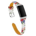 Fitbit Charge 3 klockarmband i äkta läder med blommönster - Blommor Av Blått Och Ros