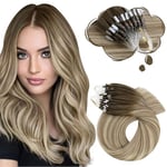 Moresoo Extension Cheveux Naturel a Froid Balayage Extension Cheveux a Froid Brun Foncé à Brun Châtain avec Blond Moyen Extension a Froid Naturel 1g/s 50g/Pack 14 Pouces #3/8/22