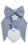 Filet - Embroidered Birth Bow in Blue Striped Fabric with Hanging Stars and Heart in Aida, Ideal for Announcing the Birth of a Child, Made in Italy