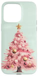 iPhone 15 Pro Max Aesthetic Pink Christmas Tree Watercolor Holiday Xmas Mint Case