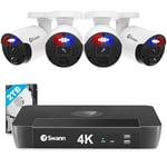Swann Home Security Camera System with 2TB HDD, 8 Channel 4 Cam, POE Cat5e NVR 4K HD Video, Indoor or Outdoor Wired Surveillance CCTV, Color Night Vision, Heat Motion Detection, Enforcer LEDs, 889804