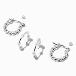 Claire's Ensemble de boucles d'oreilles perles d'imitation torsadées couleur argentée - Lot de 3