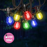 Skylantern - Guirlande Guinguette 20M 60 Bulbes Filament Rouge Bleu Jaune Vert - Guirlande Lumineuse Ampoule E27 Multicolore