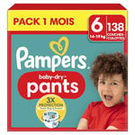 Pampers Baby-Dry Pants, Taille 6, 138 Couches-Culottes, 14-19kg, Maintien 360° Contre Les Fuites Avec Une Poche Stop & Protect Pour Une Nuit Jusqu'à 100% Sans Fuites, Pack 1 Mois