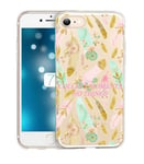 Coque Iphone 7 iphone 8 plumes boho chic fleur rose dore or pastel transparente