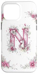 Coque pour iPhone 16 Pro Max Lettre N initiale monogrammée rose florale licorne et fleurs